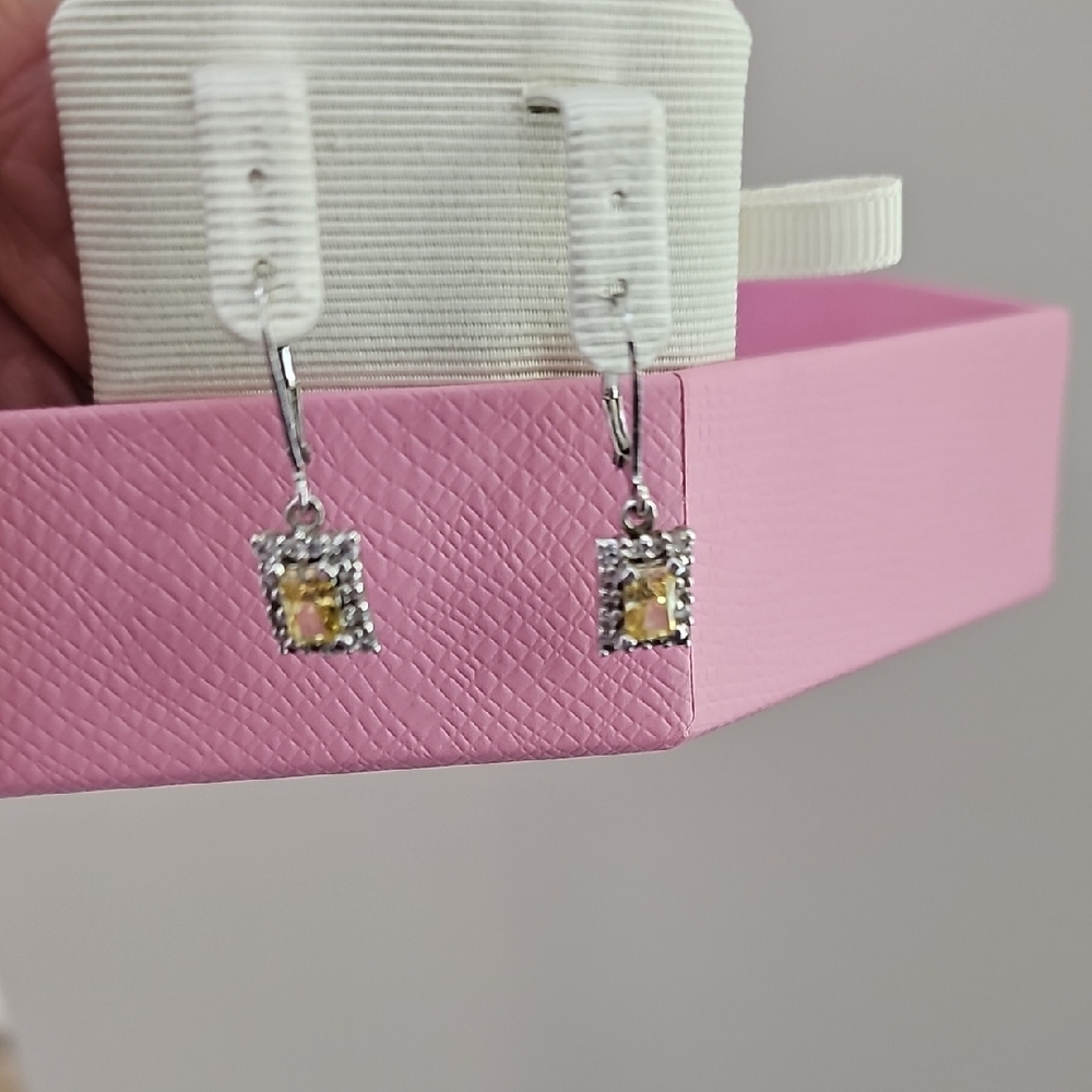 Diamonique Canary And White Cz  Leverback Earrings